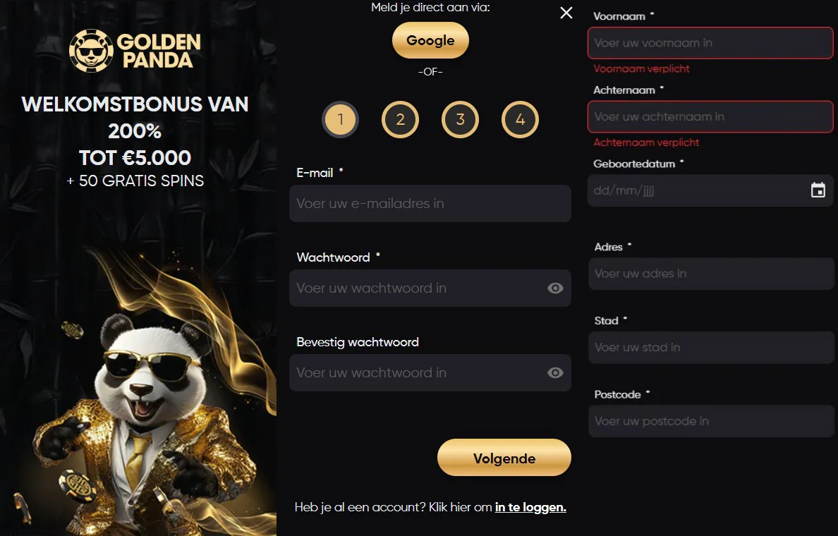 Golden Panda Casino Registratie
